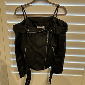 BB Dakota Black Leather Off-Shoulder Jacket
